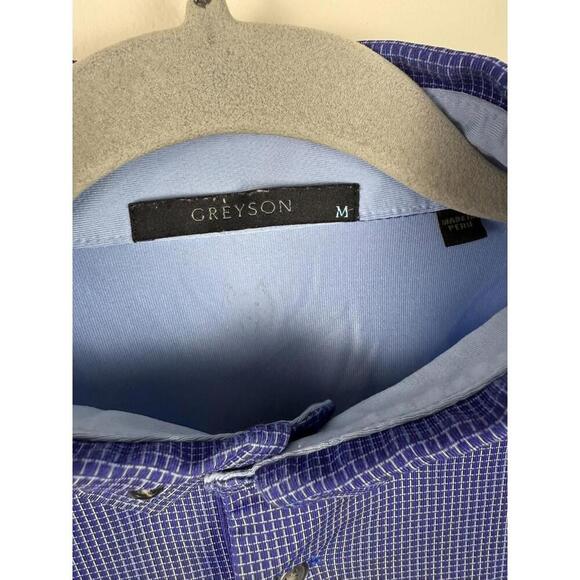 Greyson Polo Shirt Men’s M Performance Golf Button-Down Collar Blue Check - Picture 2 of 5